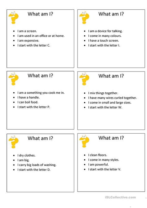 Who Am I Game Questions, What Am I Questions, Conversation For Kids, English Conversation For Kids, Teaching Games, Esl Vocabulary, Teaching Game, Language Goals, English Conversation