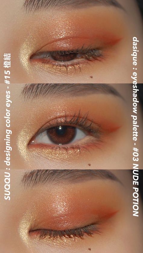 Gold Eye Look, Orange Eye Makeup, Makeup Ojos, Korean Makeup Look, Gold Eye Makeup, Orange Makeup, Korean Eye Makeup, Eye Makeup Pictures, Neutral Eyeshadow