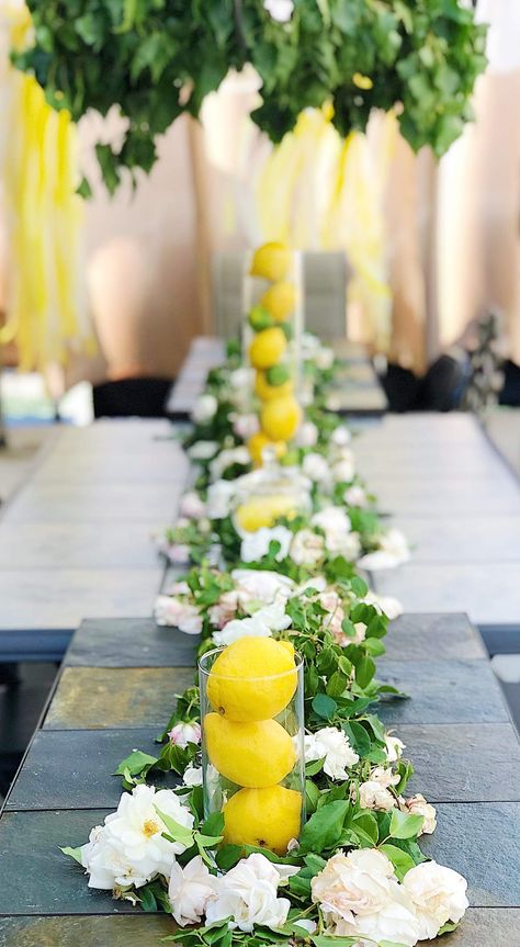 Summer Lemon Themed Baby Shower Baby Shower Party Ideas | Photo 3 of 29 Lemon Themed Party, Lemon Centerpieces, Lemon Themed Bridal Shower, Baby Shower Party Ideas, Summer Baby Shower, Spring Baby Shower, Shower Party Ideas, Shower Inspiration, Baby Shower Photos