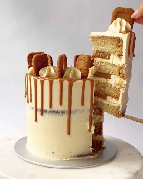 Biscoff Layered Cake Vanilla Drip Cake, Biscoff Cake, Biscoff Spread, Chocolate Drip Cake, Caramel Buttercream, Vanilla Sponge, Layered Cake, Chocolate Drip, Caking It Up