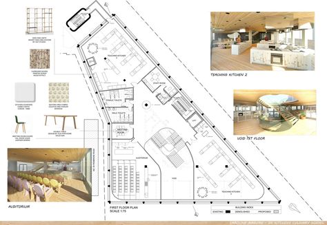 First Floor Plan Cooking School Interior, Cooking School Design, Hospitality School, Culinary Arts Schools, School Floor Plan, Chef School, Kitchen Floor Plan, Classroom Planning, First Floor Plan