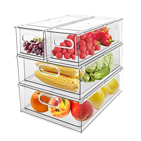 Clear Refrigerator, Fridge Organization Ideas, Drawer Set, Fridge Drawers, Refrigerator Organizer, Home Must Haves, Stackable Bins, Fridge Shelves, Organizer Bins