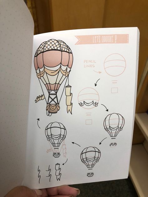 How To Draw Hot Air Balloon Step By Step, Hot Air Balloon Doodle, Doodle Bullet Journal, Hot Air Balloon Drawing, Hot Air Balloon Art, Zestaw Ikon, Bullet Journal 2019, Bullet Journal Themes, Bullet Journal Art