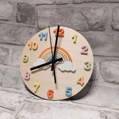 Crafts For Bedroom Decor, 3d Clock, Educational Decor, Kids Wall Clock, Nursery Clock, Clock Craft, Child Bedroom, Clock Painting, Laser Cut Wood Crafts