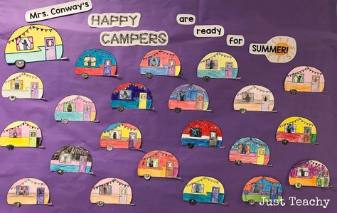 Happy Camper Bulletin Board Display, Camping Classroom Theme, www.JustTeachy.blogspot.com Camper Bulletin Board, Camping Theme Art, Camping Bulletin Board, Camping Bulletin Boards, Cute Bulletin Boards, Camping Classroom, Camping Theme Classroom, Preschool Bulletin, Preschool Bulletin Boards