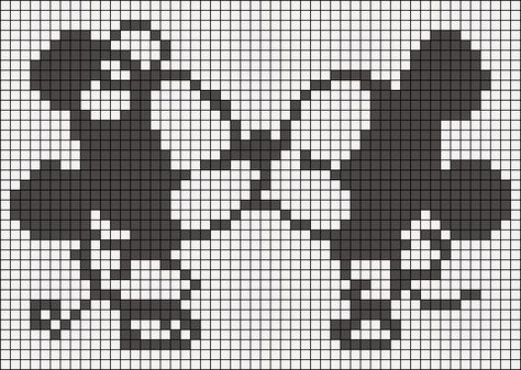 Mickey And Minnie Perler Beads, Pixel Grid Crochet Pattern, Couple Pixel Art, Pixel Art Black And White, Pixel Art Love, Crochet Pixel Art, Pixel Art Black, Pixel Art Disney, Modele Pixel Art