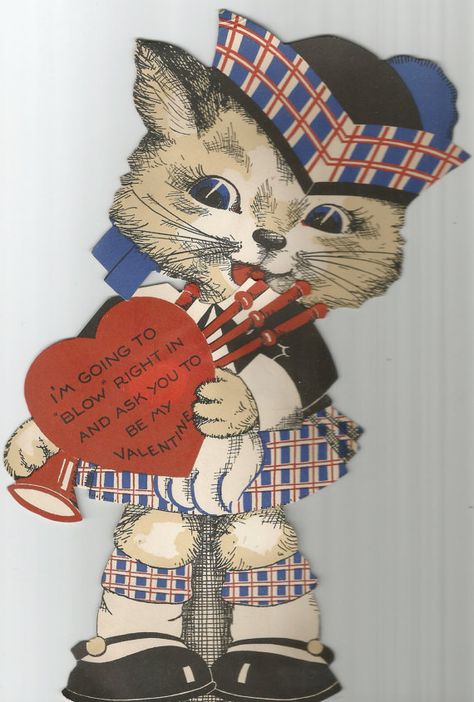 Vintage valentine Valentine's Day greeting die cut by BigGDesigns Kitten Valentine Cards, Kitsch Valentines, Art Fodder, Dunce Cap, Valentine Cats, Valentines Cat, Diy Journaling, Cat Paper, Vintage Cats