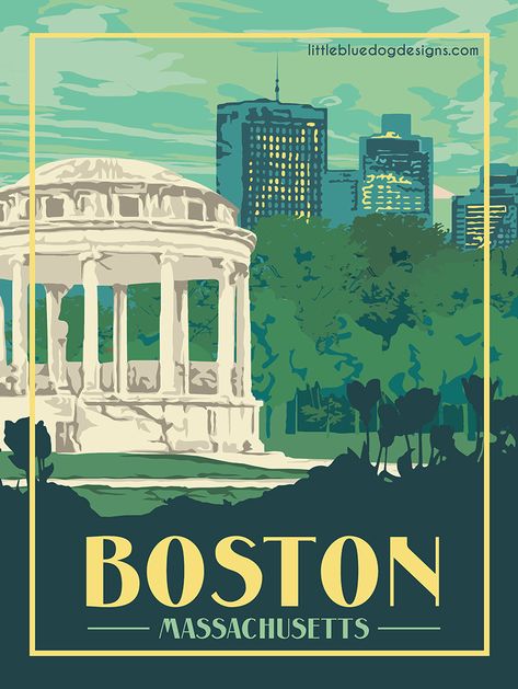 Copyright 2020 Little Blue Dog Designs Vintage Travel Poster, Boston Massachusetts, Blue Dog, Nashville Tn, Travel Poster, Vintage Travel, Massachusetts, Nashville, Boston