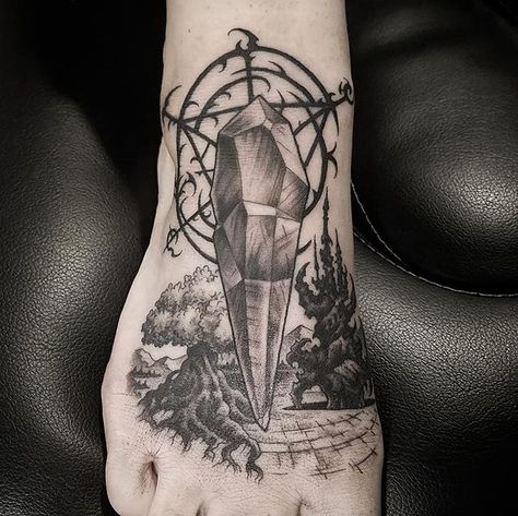 The Dark Crystal Tattoo, Dark Crystal Tattoo, Tatu Ideas, Castle Tattoo, Crystal Tattoo, Dark Crystal, Crystal Castle, Body Modification, The Dark Crystal