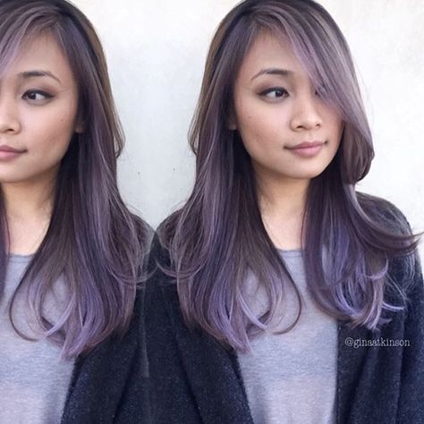 Beautiful Ash Purple Hair-color by Gina Atkinson. Purple Ash Hair Color, Purple Ash Hair, Ashy Purple Hair, Short Hair Dye Ideas, Purple Hair Ombre, Ash Purple Hair, Ashy Balayage, Balayage Hair Ash, Balayage Short