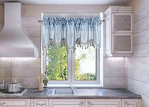 Solid Faux Silk Swag Waterfall Cascade Ascot Window Curtain Valance w/Tassels Trim 55" x18" Wave (1, Slate Blue) Decor For Kitchen, Small Window, Nursery Curtains, Lush Decor, Curtain Valance, Small Windows, Window Valance, Valances, Pocket Top