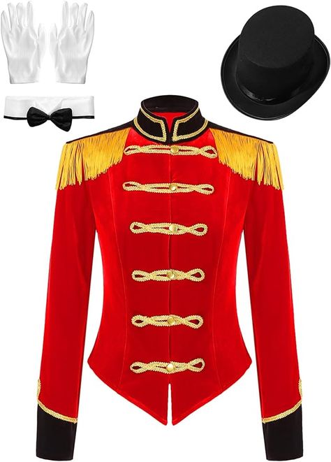 Amazon.com: JEEYJOO Women's Red Circus Ringmaster Costume Tassel Jacket Fun Shack Costume Lion Trainer Cosplay Costumes: Clothing, Shoes & Jewelry Circus Ringmaster Costume, Costume Lion, Magician Costume, Circus Ringmaster, Ringmaster Costume, Victorian Jacket, Tassel Jacket, Fancy Dress Ball, Fringe Coats