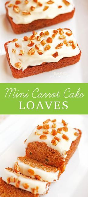 Recipe Cream Cheese Frosting, Cake Loaves, Dessert Spring, Carrot Cake Topping, Mini Bread Loaves, Dinner Spring, Mini Loaf Cakes, Carrot Cake Loaf, Mini Carrot Cake