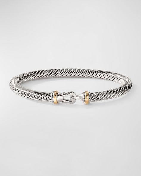 "Find DAVID YURMAN Cable Buckle Bracelet In Silver With 18k Gold, 5mm on Editorialist. Bracelet by David Yurman Twisted sterling silver Approx. 0.2\"W (5mm) Buckle clasp with 18karat yellow gold accents" David Yurman Bracelet, Preppy Jewelry, Gold And Silver Bracelets, Bracelet In Silver, David Yurman Jewelry, Buckle Bracelet, Jewelry Lookbook, Statement Bracelet, Girly Jewelry