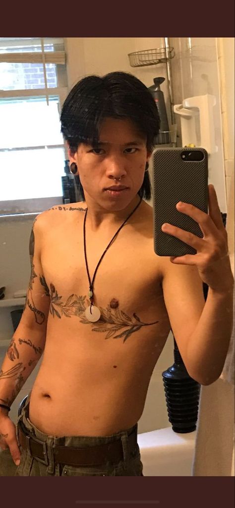 Trans Surgery Tattoo, Chest Tattoos Top Surgery, Tattoo Ideas Top Surgery, Top Surgery Chest Tattoo, Chest Surgery Tattoo, Tattoos Top Surgery, Top Surgery Reference, Ftm Top Surgery Scar Tattoo, Dysphoria Tattoo