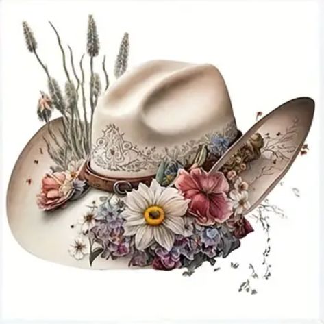 Cowboy Hat Crafts, Tattoos Infinity, Tattoos Mandala, Hat Png, Tattoos Geometric, Floral Boots, Seni Dan Kraf, Chapeau Cowboy, Tattoos Skull