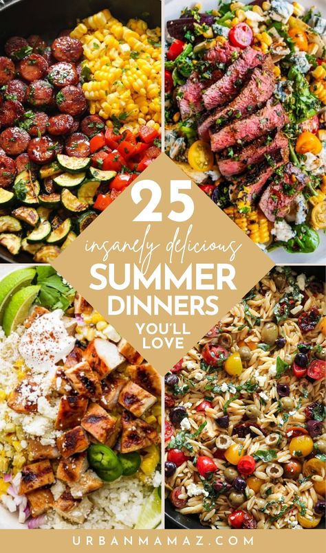 Looking for easy summer dinners that everyone will love? Check out these 25 insanely delicious summer dinners! Delicious Summer Recipes, Late Summer Dinner Recipes, Healthy Summer Family Dinners, Summer Low Carb Dinners, Lite Summer Dinner Recipes, Summer Meal Ideas Dinners, Cold Summer Dinners, Healthy Summer Dinner Ideas, Summer Night Dinner