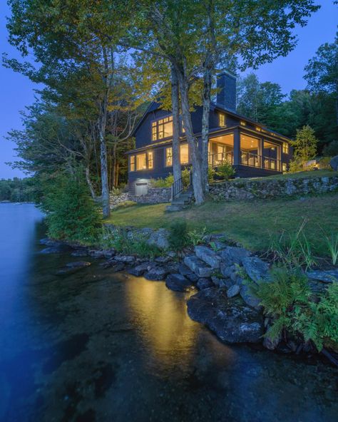 Sheldon Pennoyer Architects - Lakefront House, Lake Nubanusit, Hancock, NH Lake House New England, House Near Lake Woods, House With Lake In Backyard, Beautiful Lake House Dream Homes, Oregon Lake House, House Overlooking Lake, Lakeside House Aesthetic, House On A Lake Aesthetic, Lake House In The Woods