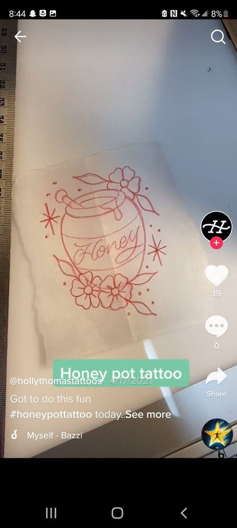 Sweet As Honey Tattoo, Honey Tattoo Traditional, Tiny Honey Pot Tattoo, Honey Pot Tattoo Ideas, Pot Of Honey Tattoo, Honey Dipper Tattoo, Hunny Pot Tattoo, Honey Pot Tattoo Simple, Small Honey Jar Tattoo