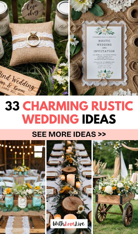 Dreaming of a rustic wedding? 🌻💖 Explore charming ideas that combine nature and elegance, from rustic table settings to DIY decor. These simple yet beautiful touches will make your wedding unforgettable. Save this pin for your rustic wedding planning! 📌🌿 Rustic Table Settings, Rustic Spring Wedding, Rustic Table Setting, Rustic Garden Wedding, Garden Wedding Reception, Rustic Boho Wedding, Wedding Place Settings, Rustic Wedding Ideas, Rustic Weddings