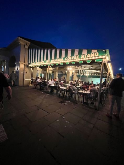 #newoleans New Orleans Cafe Du Monde, New Orleans Cafe, Coffee Stands, Beignets, At Night, New Orleans, Cafe, The Originals, Outdoor Decor