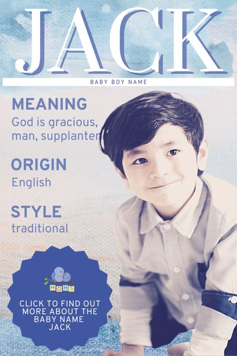 Jack is an English boy’s name that means “God is gracious, man, supplanter”. Jack has been a consistently popular name throughout history. Most recently Jack was at #21 in 2020. It’s hard to go wrong with a classic like this. #babyname #boyname God Is Gracious, Boy Middle Names, Boy Name Meanings, Baby Name Meaning, French Names, Handsome Jack, Creative Names, Baby Names And Meanings, Unique Baby Names