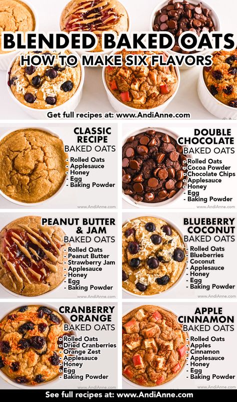 Breakfast just got easier with this collection of 6 simple, delicious and healthy blended baked oatmeal recipes! Perfect for single servings or breakfast for the whole family - everyone can use their favorite flavor to make a delicious bowl of oatmeal. Which flavor is your favorite? Blended Baked Oatmeal, Blended Baked Oats, Baked Oatmeal Recipes Healthy, Oatmeal Recipes Healthy, Bowl Of Oatmeal, Healthy Oatmeal Recipes, Oat Recipes Healthy, Baked Oatmeal Recipes, Oats Recipe