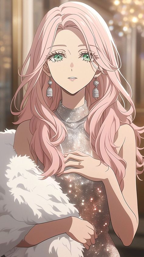 Anime Eyes Woman, Pink Hair Pink Eyes Anime, Anime Pink Hair Aesthetic, Face 3/4 Reference, Pink Haired Anime Characters, Anime Character Pink Hair, Pink Haired Girl Art, Short Hairstyles Female, Ponytail With Bangs Hairstyles