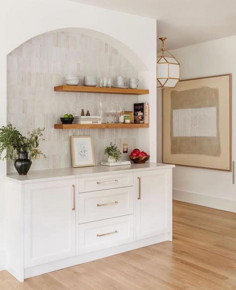 coffee bar • Instagram Arched Pantry, Built In Coffee Bar, Bar Nook, Home Bar Design, Coffee Bars In Kitchen, Built In Bar, Home Coffee Bar, Coffee Bar Home, Handmade Tile