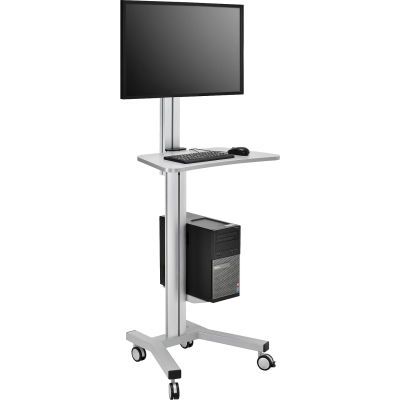 Global Industrial™ Mobile Height Adjustable Desktop Computer Workstation | 670063 - GLOBALindustrial.com Stand Up Workstation, Wellness Center Design, Computer Cart, Printer Shelf, Printer Stand, Printers Tray, Computer Workstation, Laptop Shop, Computer Stand