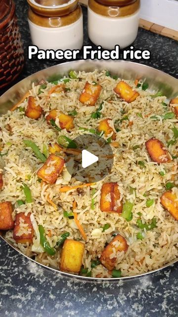 Poojashree C P on Instagram: "Paneer Fried Rice😋  Using @akshayakalpa organic paneer  💥Ingredients💥  💥For paneer fry👇  Paneer Pepper powder Salt Chilli powder Turmeric  💥For Fried rice👇  Oil Finely chopped ginger, garlic & spring onion Green chilli Onion Beans, carrot, capsicum & cabbage Salt Rice Pepper powder Jeera powder Lemon juice Soya sauce Spring onion Fried paneer  Do try & let me know❤  #organic #akshayakalpa #milk #paneer #organicpaneer #poojagafood #poojaga #paneerfriedrice #friedrice #cooking #food #lunchboxrecipe #recipe #reel" Paneer Fried Rice Recipe, Paneer Rice Recipes, Paneer Fry Recipe, Paneer Fry, Paneer Fried Rice, Paneer Rice, Fried Paneer, Onion Fried, Capsicum Recipes