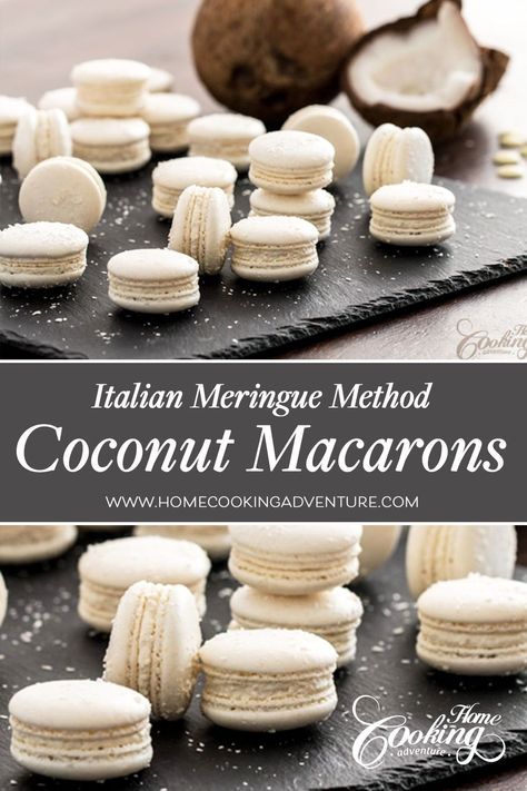 For coconut lovers these macarons are a dream come true, a bit crispy on the outside and perfectly tender inside, definitely an amazing treat for any occasion or any season. You can prepare the macarons in advance, freeze and have them for later use. Coconut Macaron, Coconut Macarons, White Food Coloring, Adventure Videos, Coconut Filling, Macarons Recipe, Adventure Video, Italian Meringue, Coconut Desserts