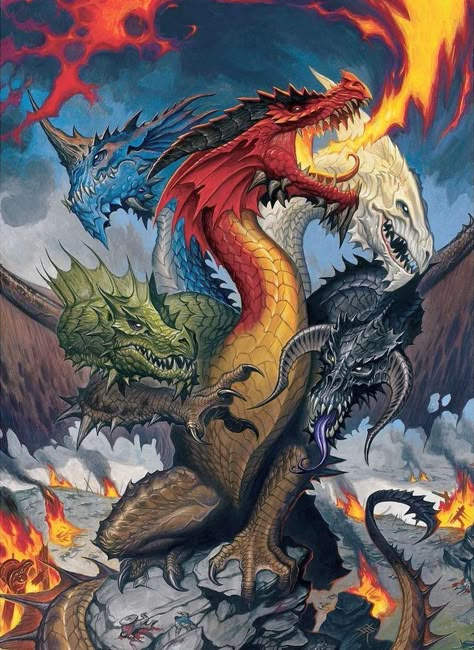 Tiamat Dragon, She Kills Monsters, Dragons Art, Dungeons And Dragons Art, Dnd Dragons, Cool Dragons, Dungeons And Dragons Dice, Heroic Fantasy, Kaiju Art