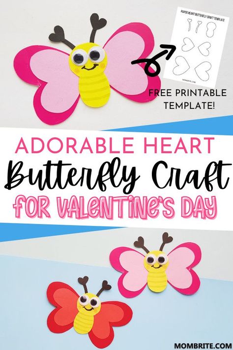 Need a fun offline craft activity to do for your preschooler and kindergartener? Why not make this adorable, cute and easy Heart Butterfly Craft just in time for Valentine's Day! Heart Buddies Valentines Day Craft, Heart Arts And Crafts For Kids, Heart Shaped Crafts For Toddlers, Heart Butterfly Craft Valentines, Heart Owl Craft, Love Bugs Craft Preschool, Valentines Butterfly Craft, Valentines Cut And Paste Craft, Butterfly Valentine Craft