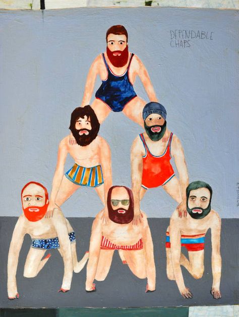 dependable chaps. Painting Humor, Art Design Inspiration, Portraiture Painting, Boy Illustration, Watercolor On Wood, Quirky Art, Heart Art, Beards, Visual Artist