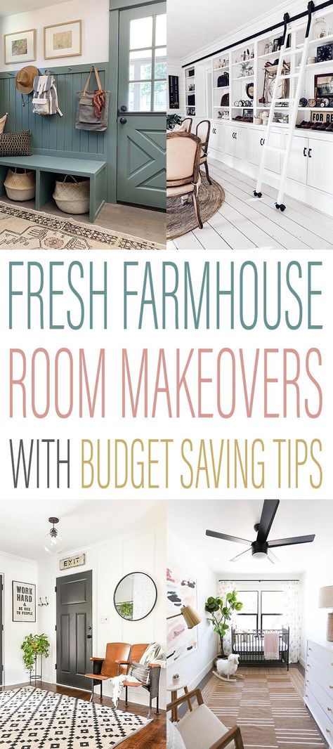 Fresh Farmhouse Room Makeovers with Budget Saving Tips Plants In Home Decor, Farmhouse Makeover, Modern Farmhouse Furniture, Fixer Upper Home, Cheap Bedroom Decor, Farmhouse Room, Fresh Farmhouse, Cottage Market, Room Makeovers