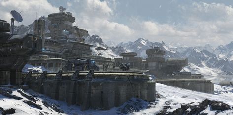 ArtStation - Arctic fortress, SiChen Wang Spaceship Blueprint, Fortress Concept Art, Landing Zone, Sci Fi Architecture, Sci Fi Landscape, Sci Fi City, Sci Fi Environment, Environment Art, Minecraft Builds