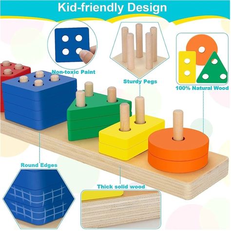 Montessori Wooden Sorting Stacking Toys Puzzle For Toddlers – best fine motor toys for preschool Preschool Fine Motor Skills, Preschool Learning Toys, Sorting & Stacking Toys, Preschool Fine Motor, Kids Blocks, Puzzles For Toddlers, Stacking Toys, Wooden Shapes, Montessori Toys