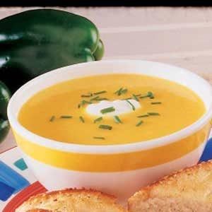 Superb Yellow Pepper Soup Yellow Pepper Recipes, Anoka Minnesota, Yellow Squash Soup, Pepper Soup Recipe, Squash Soup Recipe, Buttermilk Chicken, Pepper Soup, Broth Recipes, Yellow Pepper