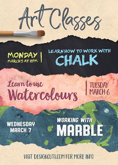 Create an Art Class Flyer Design in Photoshop Art Flyers Design, Craft Poster Design, Art Classes Template, Art And Craft Classes Pamphlet, Art Flyer Design, Art Workshop Poster Design, Art Classes Poster Design, Watercolor Poster Design, Art Class Banner Design