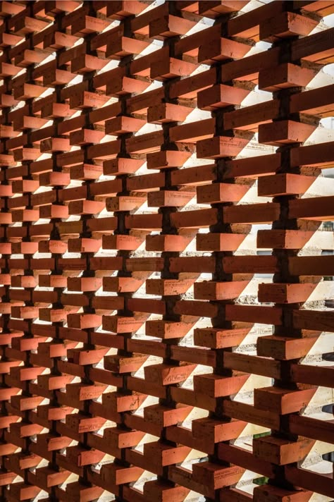 Gallery of NT's Habitat / Flex.atelier - 14 Brick Design Pattern, Clay Facade, Brick Wall Architecture, Terracotta Building, Brick Jali, Brick Landscape, Bricks Architecture, Wood And Brick, Brick Wall Design