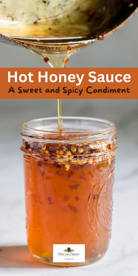 hot honey Hot Peaches Recipe, How To Make Hot Honey, Recipes With Hot Sauce, Honey Buffalo Sauce, Spicy Honey Sauce, Hot Vinegar, Honey Hot Sauce, Homemade Hot Honey, Hot Honey Sauce