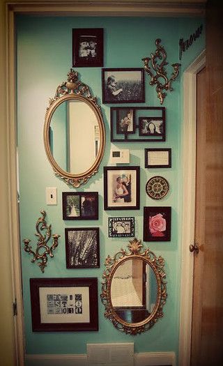 love the mirrors mixed in                                                                                                                                                                                 More Photowall Ideas, Real Estat, Interior Vintage, Casa Vintage, Decor Minimalist, My Dream Home, Wall Collage, Design Interior, Picture Wall