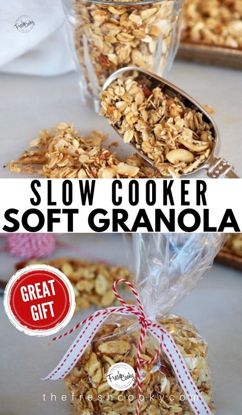 Soft And Chewy Granola, Crockpot Granola Recipes, Diy Granola Cereal, Soft Chewy Granola Recipe, Soft Granola Recipe, Homemade Soft Granola, Chewy Granola Recipe, Soft Baked Granola, Homeade Granola