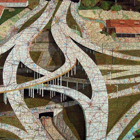 Map Collage by Matthew Cusick Map Quilts, Map Collage, Cartography Map, Map Quilt, Map Ideas, Amazing Maps, Map Artwork, Collage Artwork, Collage Making