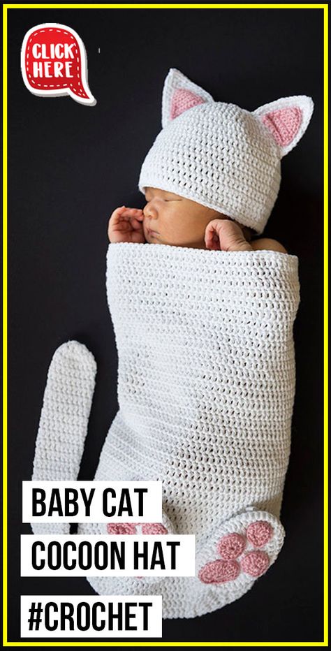 Crochet Newborn Sack, Crochet Baby Cocoon Pattern, Baby Cocoon Pattern, Kat Haken, Crochet Cocoon, Crochet Baby Cocoon, Baby Kostüm, Crochet Baby Hat Patterns, Baby Cocoon