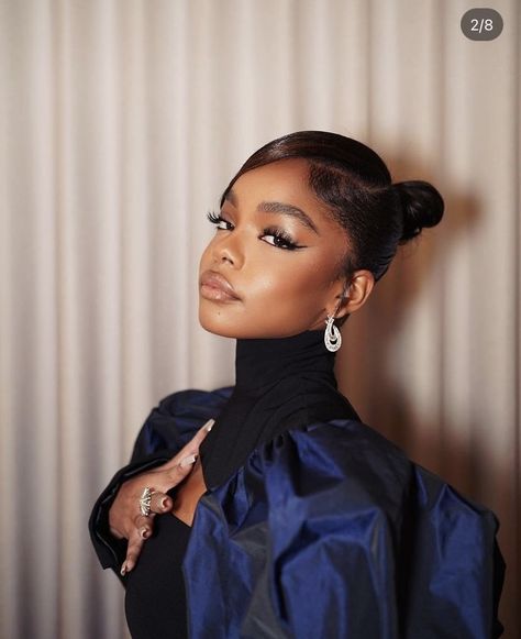 Marsai Martin Makeup Looks, Siren Eyes Makeup Black Women, Marsai Martin Makeup, Md Photoshoot, Range Accessories, Graduation Hairstyle, Marsai Martin, Birthday Makeup Looks, Makeup Tips Foundation