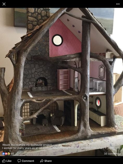 Tree House Doll House, Fairy House Interior, Build A Doll House, House Furniture Ideas, Fantasy Dollhouse, Fairy Dollhouse, Framing Art, Fairies Garden, Fairy Tree Houses