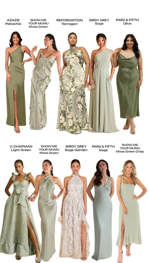 Mismatched Green Bridesmaid Dresses, Mixed Bridesmaid Dresses, Olive Green Bridesmaid Dresses, Mix Match Bridesmaids, Sage Bridesmaid Dresses, Sage Green Bridesmaid Dress, Wedding Party Outfits, Sage Wedding, Mismatched Bridesmaids