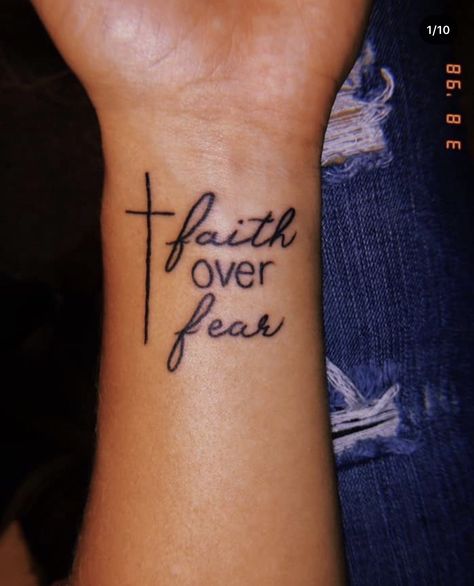 Fear Symbol Tattoo, Wrist Tattoos Words, Fear Tattoo, Lotusblume Tattoo, Tattoos For Women Small Meaningful, Meaningful Wrist Tattoos, Bible Tattoos, Cross Tattoos For Women, Pretty Hand Tattoos